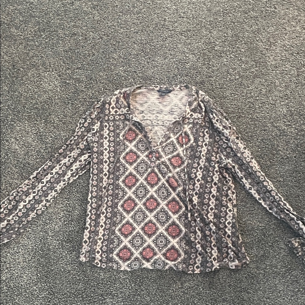 Lucky Brand Geometric Print Blouse - Black, Gray, Pink